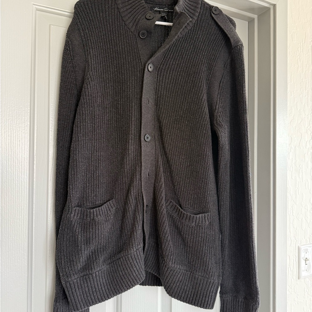 Kenneth Cole New York Gray Cardigan Sweater with Shawl Collar